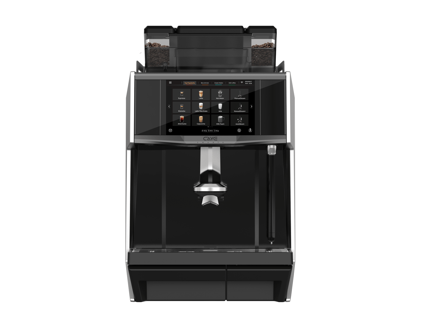 CAYE Smart X 2-Step Super Automatic Espresso Machine, Silver, front view
